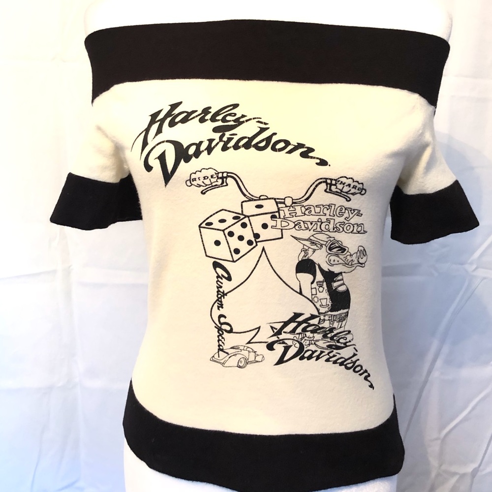 HARLEY-DAVIDSON SHORT SWEATER CREAM TOP SZ S